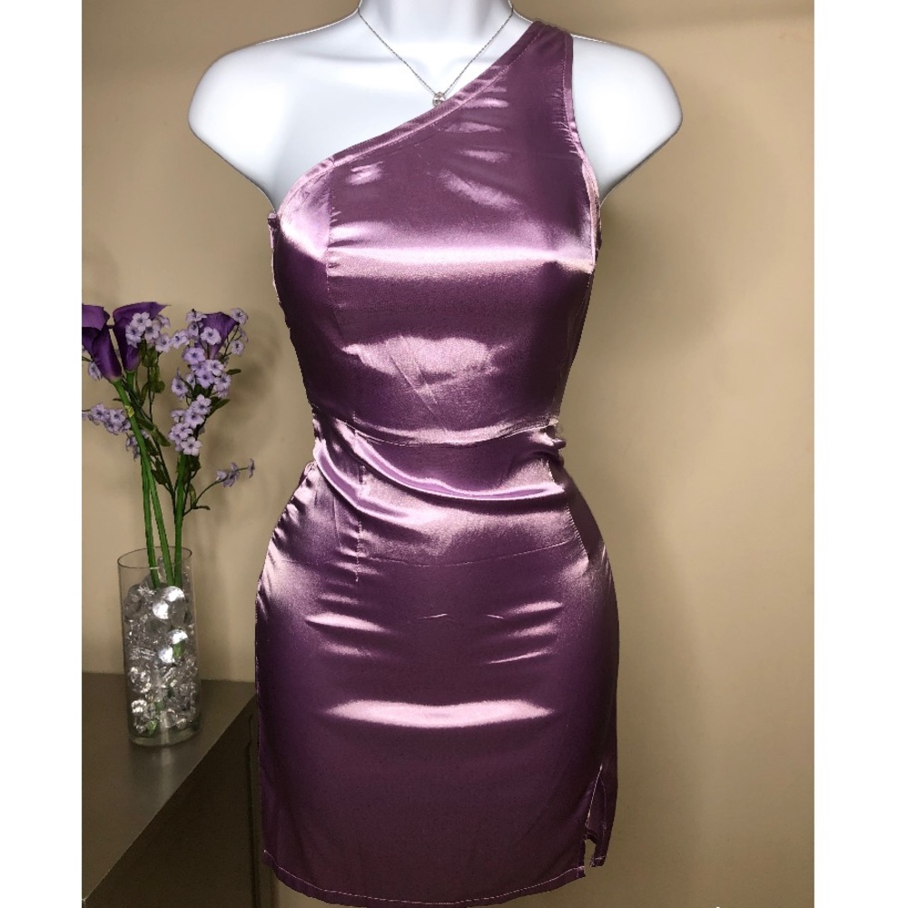 Lilac Satin One Shoulder Bodycon Dress